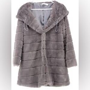 Grey Faux Fur Women's Hooded Coat